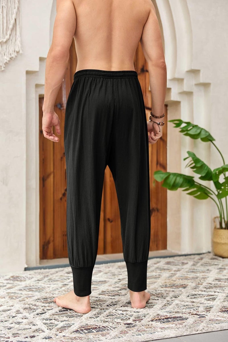 Pengfei Men's Joggers Pants Drawstring Elastic Pockets, Black, X-Large - Image 3
